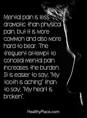 精神上的痛苦没有身体上的痛苦那么剧烈，但它更常见，也更难以承受。经常试图掩盖精神痛苦增加了负担。说“我的牙疼”比说“我的心碎了”容易。＂data-entity-type=