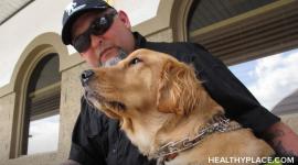 经PTSD服务狗可用但是狗真的能帮助与创伤后应激障碍和创伤后应激障碍治疗狗可以帮助复苏?找出HealthyPlace。