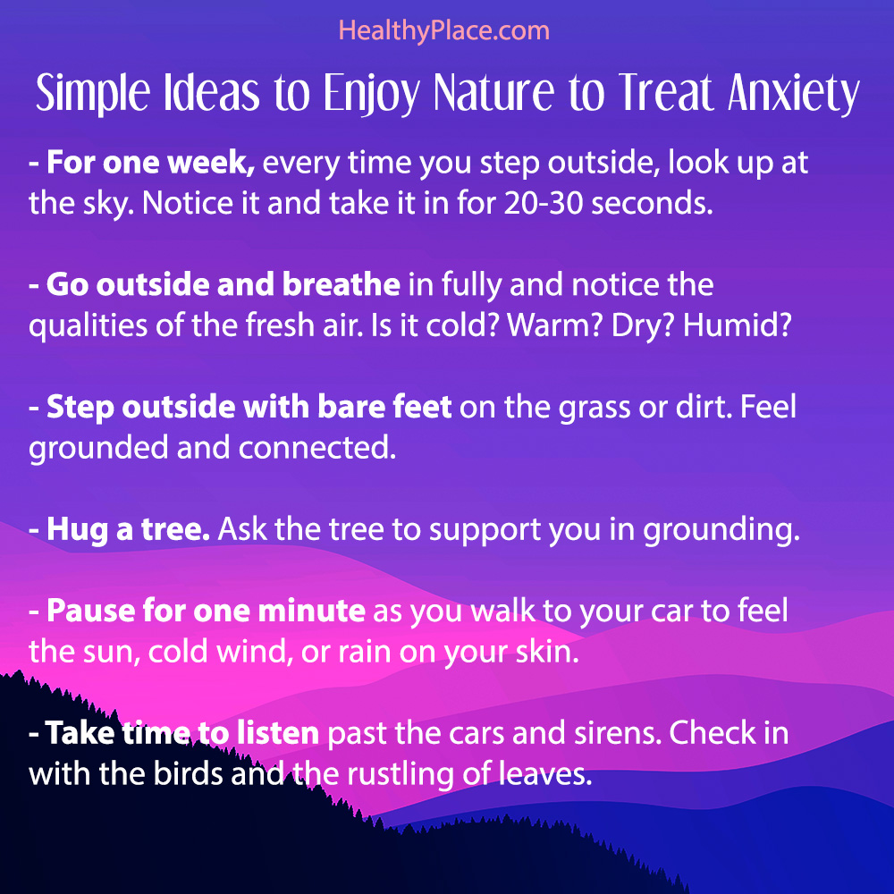 在HealthyPlace上发布的“利用自然帮助治疗焦虑的7种快速方法”的可分享海报